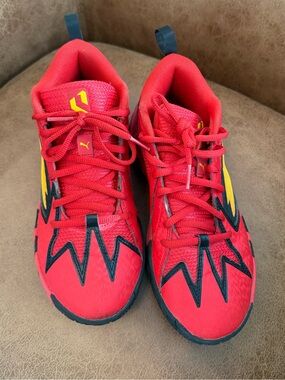 Puma Kids Red Sneakers with Yellow and Black Accents